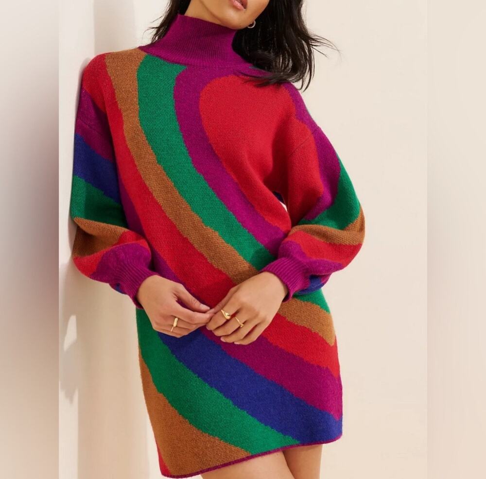 FARM Rio Rainbow Wild Hearts Sweater Dress Size Medium